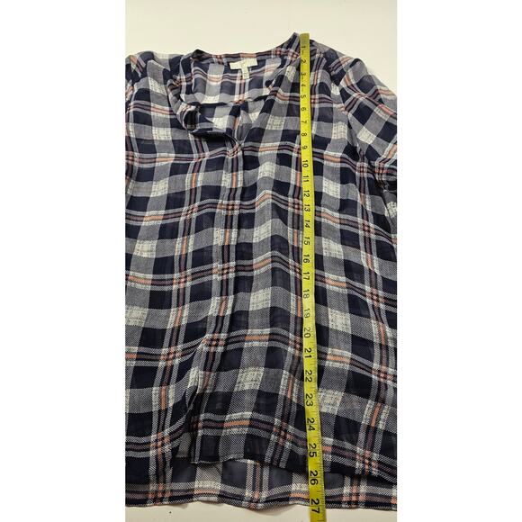 Joie Nura Plaid Silk Blouse Dark Navy Vintage Rose XS chiffon sheer long sleeve - Picture 8 of 8